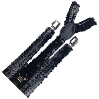 3x Mens Suspenders Braces Adjustable Strong Clip On Elastic Formal Wedding Slim - Black (Sequin) thumbnail