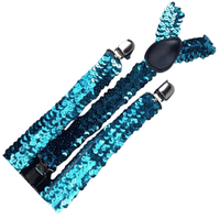 3x Mens Suspenders Braces Adjustable Strong Clip On Elastic Formal Wedding Slim - Blue (Sequin) thumbnail