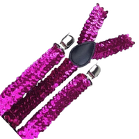 3x Mens Suspenders Braces Adjustable Strong Clip On Elastic Formal Wedding Slim - Hot Pink (Sequin) thumbnail