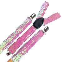 3x Mens Suspenders Braces Adjustable Strong Clip On Elastic Formal Wedding Slim - Light Pink (Sequin) thumbnail