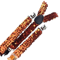 3x Mens Suspenders Braces Adjustable Strong Clip On Elastic Formal Wedding Slim - Orange (Sequin) thumbnail