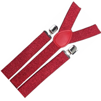 3x Mens Suspenders Braces Adjustable Strong Clip On Elastic Formal Wedding Slim - Red (Glitter) thumbnail