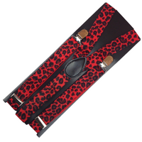 3x Mens Suspenders Braces Adjustable Strong Clip On Elastic Formal Wedding Slim - Red Leopard thumbnail