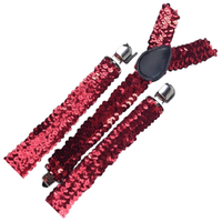 3x Mens Suspenders Braces Adjustable Strong Clip On Elastic Formal Wedding Slim - Red (Sequin) thumbnail