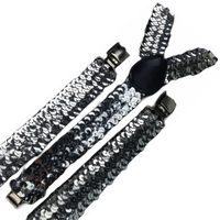 3x Mens Suspenders Braces Adjustable Strong Clip On Elastic Formal Wedding Slim - Silver (Sequin) thumbnail