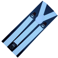 3x Mens Suspenders Braces Adjustable Strong Clip On Elastic Formal Wedding Slim - White thumbnail