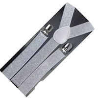 3x Mens Suspenders Braces Adjustable Strong Clip On Elastic Formal Wedding Slim - White (Glitter) thumbnail