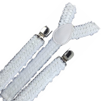3x Mens Suspenders Braces Adjustable Strong Clip On Elastic Formal Wedding Slim - White (Sequin) thumbnail