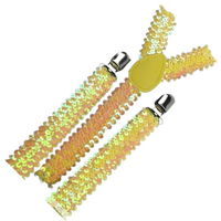 3x Mens Suspenders Braces Adjustable Strong Clip On Elastic Formal Wedding Slim - Yellow (Sequin) thumbnail
