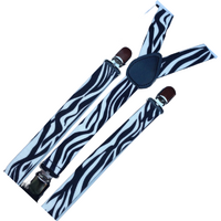 3x Mens Suspenders Braces Adjustable Strong Clip On Elastic Formal Wedding Slim - Zebra thumbnail