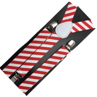 3x Mens Suspenders Braces Adjustable Strong Clip On Elastic Formal Wedding Slim - Red/White Diagonal Stripes thumbnail