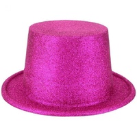 6x Glitter Top Hat Fancy Party Plastic Costume Tall Cap Fun Bulk - Hot Pink thumbnail