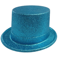 6x GLITTER TOP HAT Fancy Party Plastic Costume Tall Cap Fun Dress Up BULK - Sky Blue thumbnail