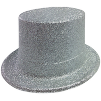 6x GLITTER TOP HAT Fancy Party Plastic Costume Tall Cap Fun Dress Up BULK - Silver - One Size thumbnail