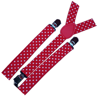 6x Mens Suspenders Braces Adjustable Strong Clip On Elastic Formal Wedding BULK - Red with White Polka Dot thumbnail