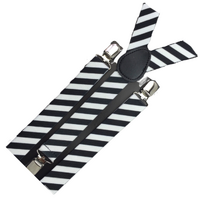 6x Mens Suspenders Braces Adjustable Strong Clip On Elastic Formal Wedding BULK - Black/White Diagonal Stripes thumbnail