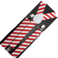 6x Mens Suspenders Braces Adjustable Strong Clip On Elastic Formal Wedding BULK - Red/White Diagonal Stripes thumbnail