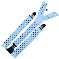 6x Mens Suspenders Braces Adjustable Strong Clip On Elastic Formal Wedding BULK - White with Black Polka Dot thumbnail