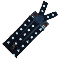 6x Mens Suspenders Braces Adjustable Strong Clip On Elastic Formal Wedding BULK - Black with White Stars thumbnail