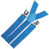 6x Mens Suspenders Braces Adjustable Strong Clip On Elastic Formal Wedding BULK - Sky Blue (Glitter) thumbnail