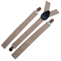 6x Mens Suspenders Braces Adjustable Strong Clip On Elastic Formal Wedding BULK - Beige thumbnail