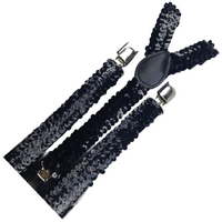 6x Mens Suspenders Braces Adjustable Strong Clip On Elastic Formal Wedding BULK - Black (Sequin) thumbnail