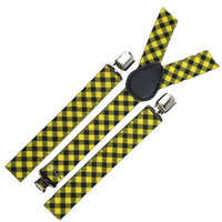 6x Mens Suspenders Braces Adjustable Strong Clip On Elastic Formal Wedding BULK - Black/Yellow Check thumbnail