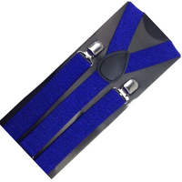 6x Mens Suspenders Braces Adjustable Strong Clip On Elastic Formal Wedding BULK - Blue (Glitter) thumbnail