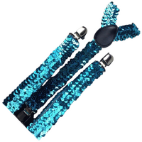 6x Mens Suspenders Braces Adjustable Strong Clip On Elastic Formal Wedding BULK - Blue (Sequin) thumbnail