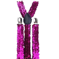 6x Mens Suspenders Braces Adjustable Strong Clip On Elastic Formal Wedding BULK - Hot Pink (Sequin) thumbnail