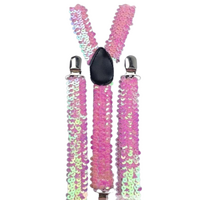 6x Mens Suspenders Braces Adjustable Strong Clip On Elastic Formal Wedding BULK - Light Pink (Sequin) thumbnail