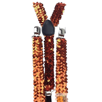 6x Mens Suspenders Braces Adjustable Strong Clip On Elastic Formal Wedding BULK - Orange (Sequin) thumbnail