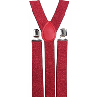 6x Mens Suspenders Braces Adjustable Strong Clip On Elastic Formal Wedding BULK - Red (Glitter) thumbnail