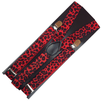 6x Mens Suspenders Braces Adjustable Strong Clip On Elastic Formal Wedding BULK - Red Leopard thumbnail