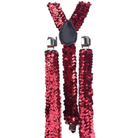 6x Mens Suspenders Braces Adjustable Strong Clip On Elastic Formal Wedding BULK - Red (Sequin) thumbnail