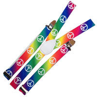 6x Mens Suspenders Braces Adjustable Strong Clip On Elastic Formal Wedding BULK - Rainbow with Peace Symbol thumbnail