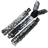 6x Mens Suspenders Braces Adjustable Strong Clip On Elastic Formal Wedding BULK - Silver (Sequin) thumbnail