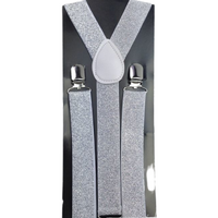 6x Mens Suspenders Braces Adjustable Strong Clip On Elastic Formal Wedding BULK - White (Glitter) thumbnail
