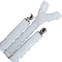 6x Mens Suspenders Braces Adjustable Strong Clip On Elastic Formal Wedding BULK - White (Sequin) thumbnail