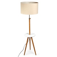 165cm Adjustable Bamboo Tripod Floor Lamp Light with Linen Shade & Built-In Table thumbnail