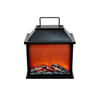 31.5cm LED Fireplace Metal/Glass Lantern Home Decor (Battery Operated) - Large thumbnail