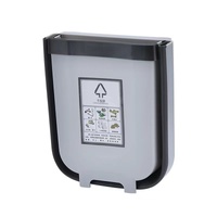9L Kitchen Wall Mounted Foldable Waste Bin Hanging Trash Can Collapsible - Brown thumbnail