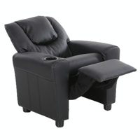 Set of 2 Oliver Kids Recliner Chair Sofa Children Lounge Couch PU Armchair Black thumbnail