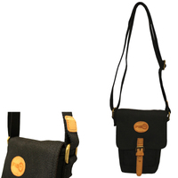 FIB Water Resistant Small Shoulder Canvas Bag w Adjustable Shoulder Strap - Black thumbnail