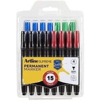 2x 15pcs (30pcs Total) Artline Supreme Permanent Markers - Assorted Colours thumbnail
