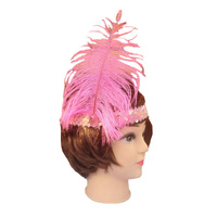 12x 1920s FLAPPER HEADBAND Headpiece Feather Sequin Charleston Gatsby Party BULK - Light Pink thumbnail