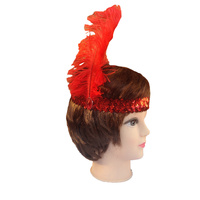 12x 1920s FLAPPER HEADBAND Headpiece Feather Sequin Charleston Gatsby Party BULK - Red thumbnail
