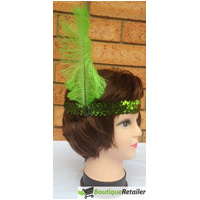 3x 1920s FLAPPER HEADBAND Headpiece Feather Sequin Charleston Costume Gatsby - Green thumbnail