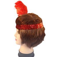 3x 1920s FLAPPER HEADBAND Headpiece Feather Sequin Charleston Costume Gatsby - Red thumbnail