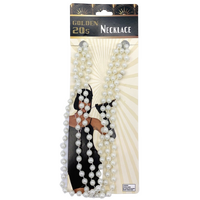 48cm PEARL NECKLACE 1920s Gatsby Flapper Burlesque Gangster Costume Party - Off White thumbnail